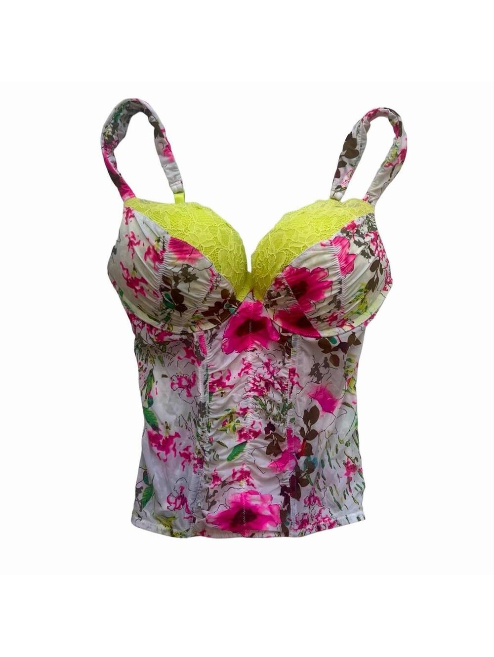 La SENZA Floral Bustier with Neon Yellow Lace
